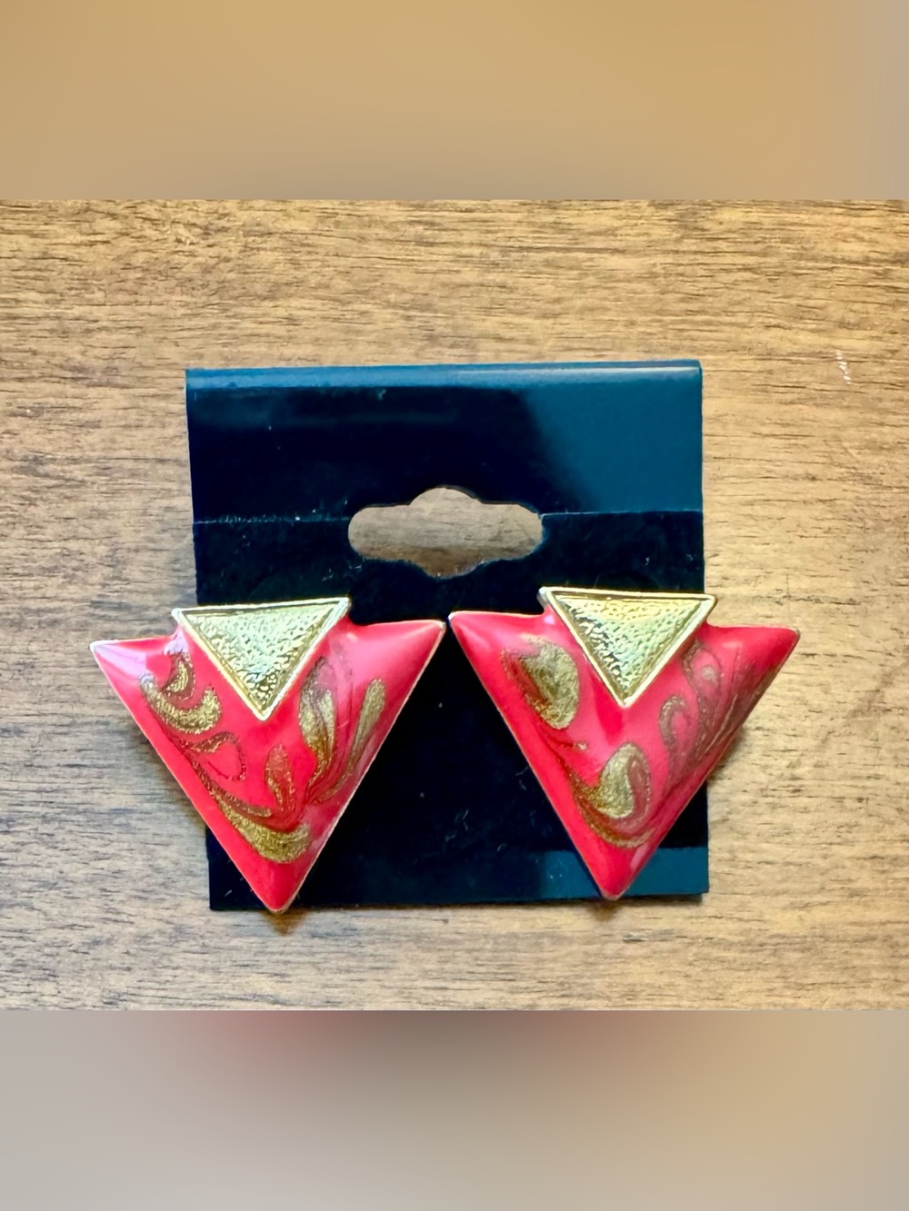 Gold Accent Red Triangle Earrings